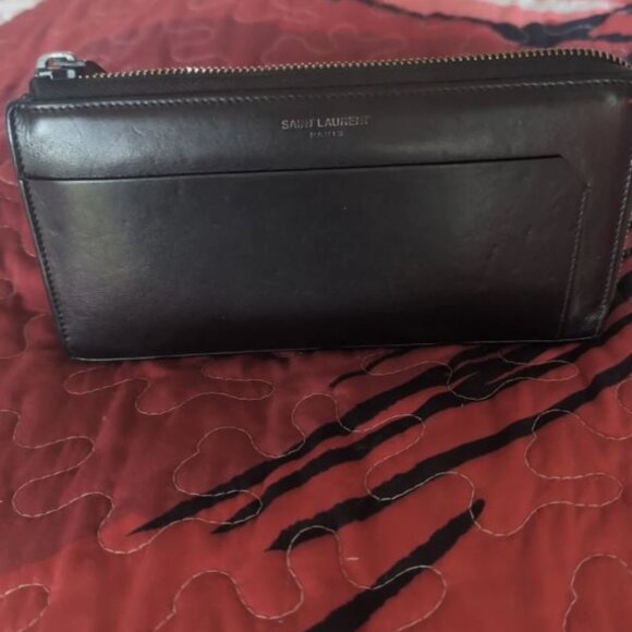 Authentic Saint Laurent YSL Long Wallet Black And Gold Zip Around Portefeuille - Picture 6 of 9